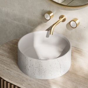 Naron Επιτραπέζιος Πέτρινος στρογγυλός νιπτήρας μπάνιου 39.5cm X 12cm με Pop-Up Waste NR-B001 White