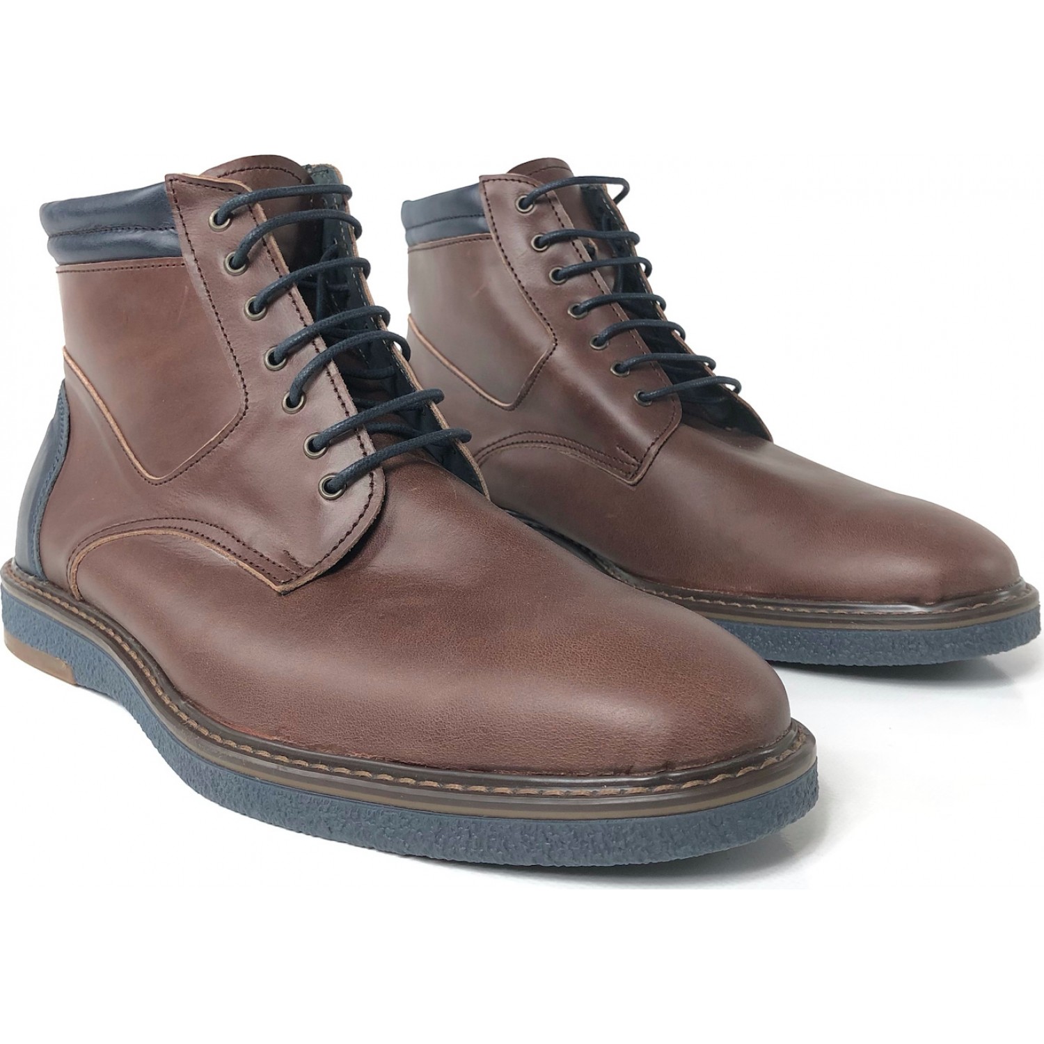 Ανδρικα δερμάτινα μποτάκια χειροποίητα TSALIS SHOES 427/ΚΑΦΕ ΜΕ ΜΠΛΕ