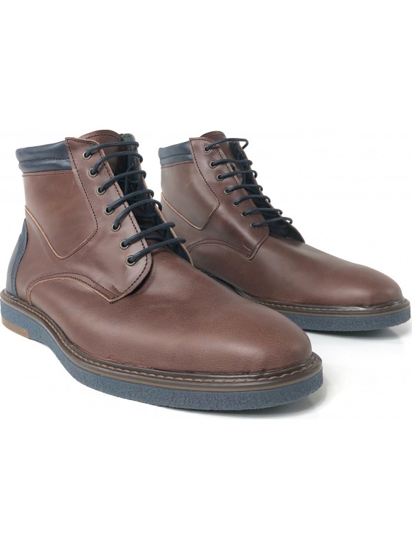 Ανδρικα δερμάτινα μποτάκια χειροποίητα TSALIS SHOES 427/ΚΑΦΕ ΜΕ ΜΠΛΕ