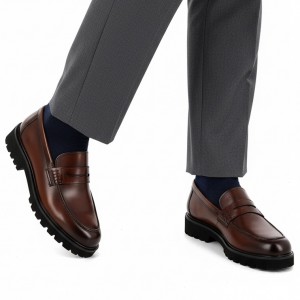 Life Style Butiken Ανδρικό δερμάτινο μοκασίνι με χοντρή σόλα LS18451 Cognac