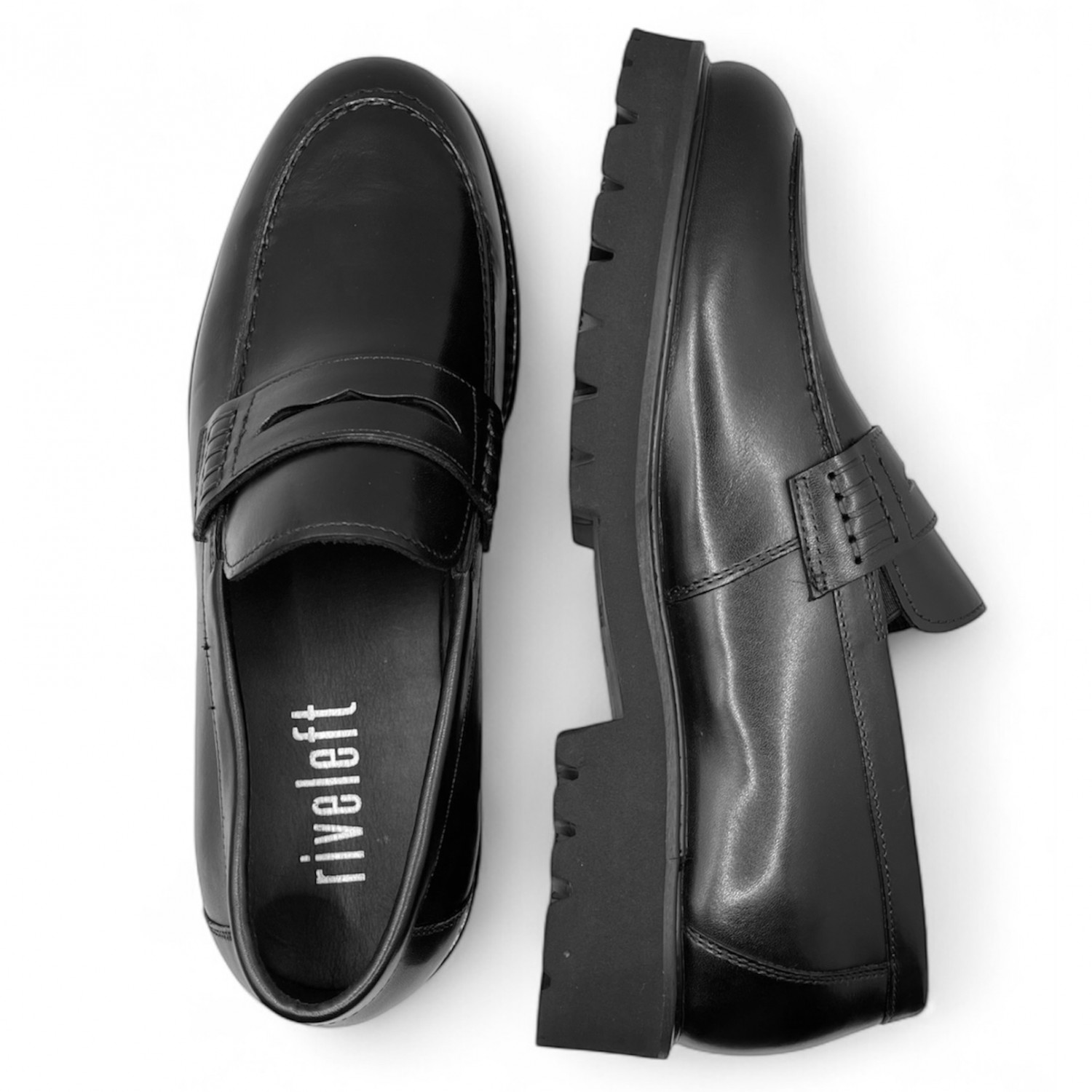 Life Style Butiken Ανδρικό δερμάτινο μοκασίνι με χοντρή σόλα LS18451 BLACK