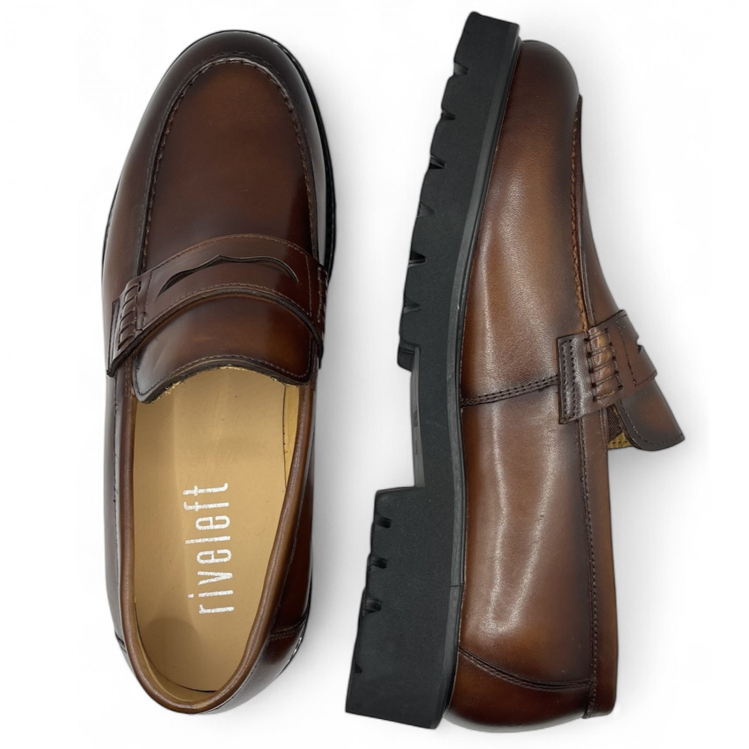 Life Style Butiken Ανδρικό δερμάτινο μοκασίνι με χοντρή σόλα LS18451 Cognac