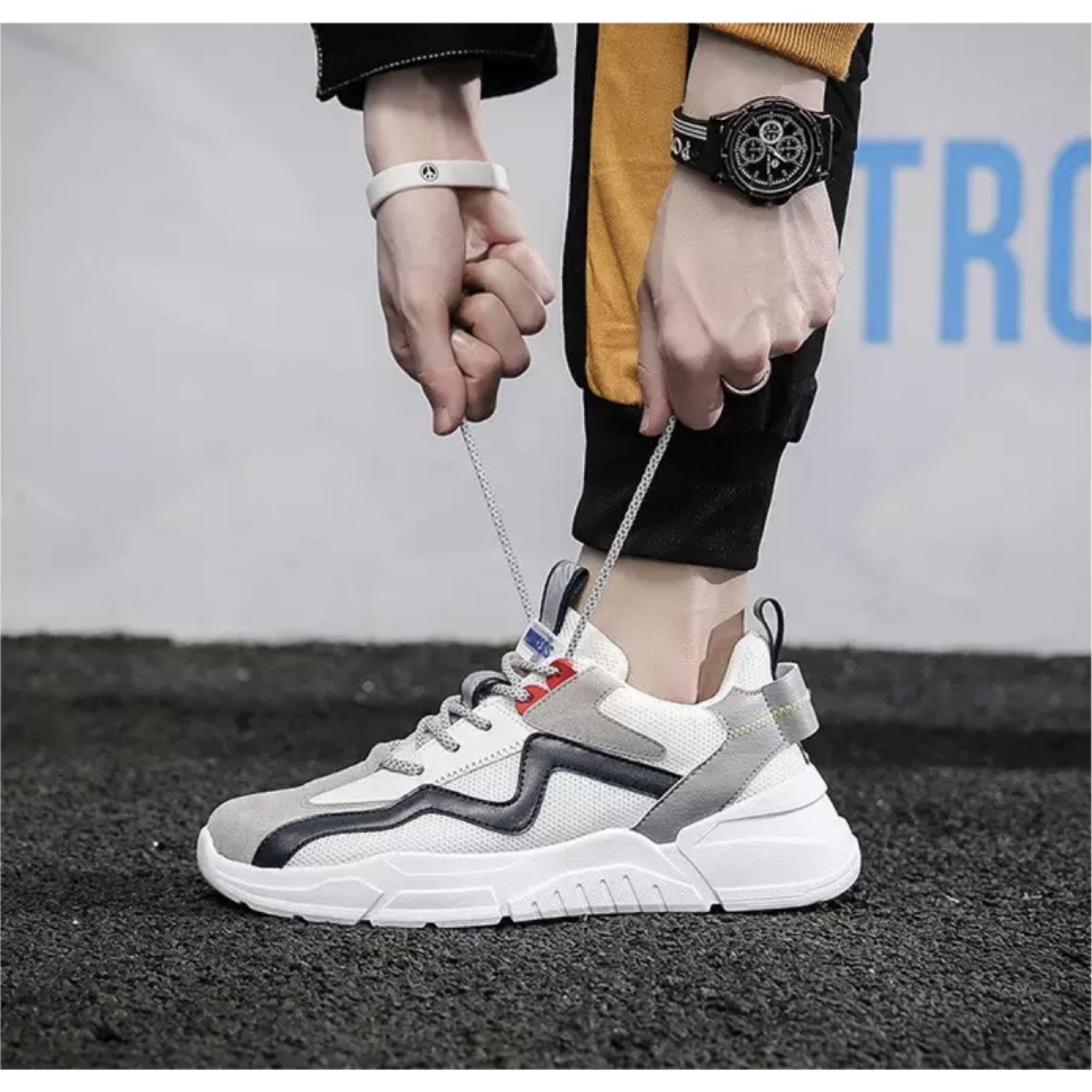 Life Style Butiken Running Shoes for Men Χρωματιστό παπούτσι 4X33 λευκό με μπλε και κόκκινο
