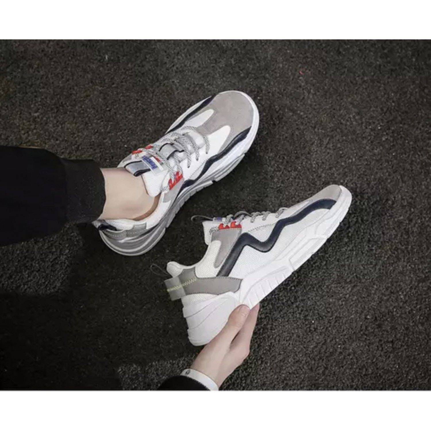 Life Style Butiken Running Shoes for Men Χρωματιστό παπούτσι 4X33 λευκό με μπλε και κόκκινο