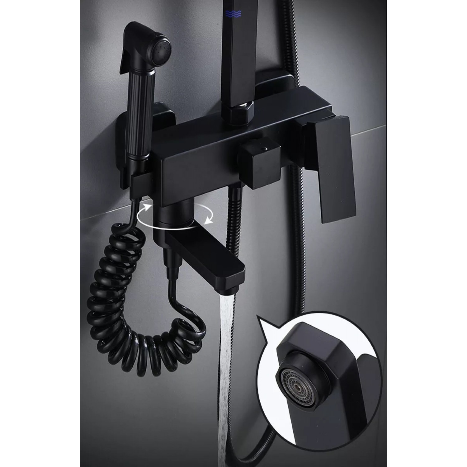 NARON Πολυτελής Στήλη Ντουζ με μπαταρία και ενσωματωμένο βρυσάκι με όλα τα Παρελκόμενα Τοποθέτησης NR4050 Black Mat