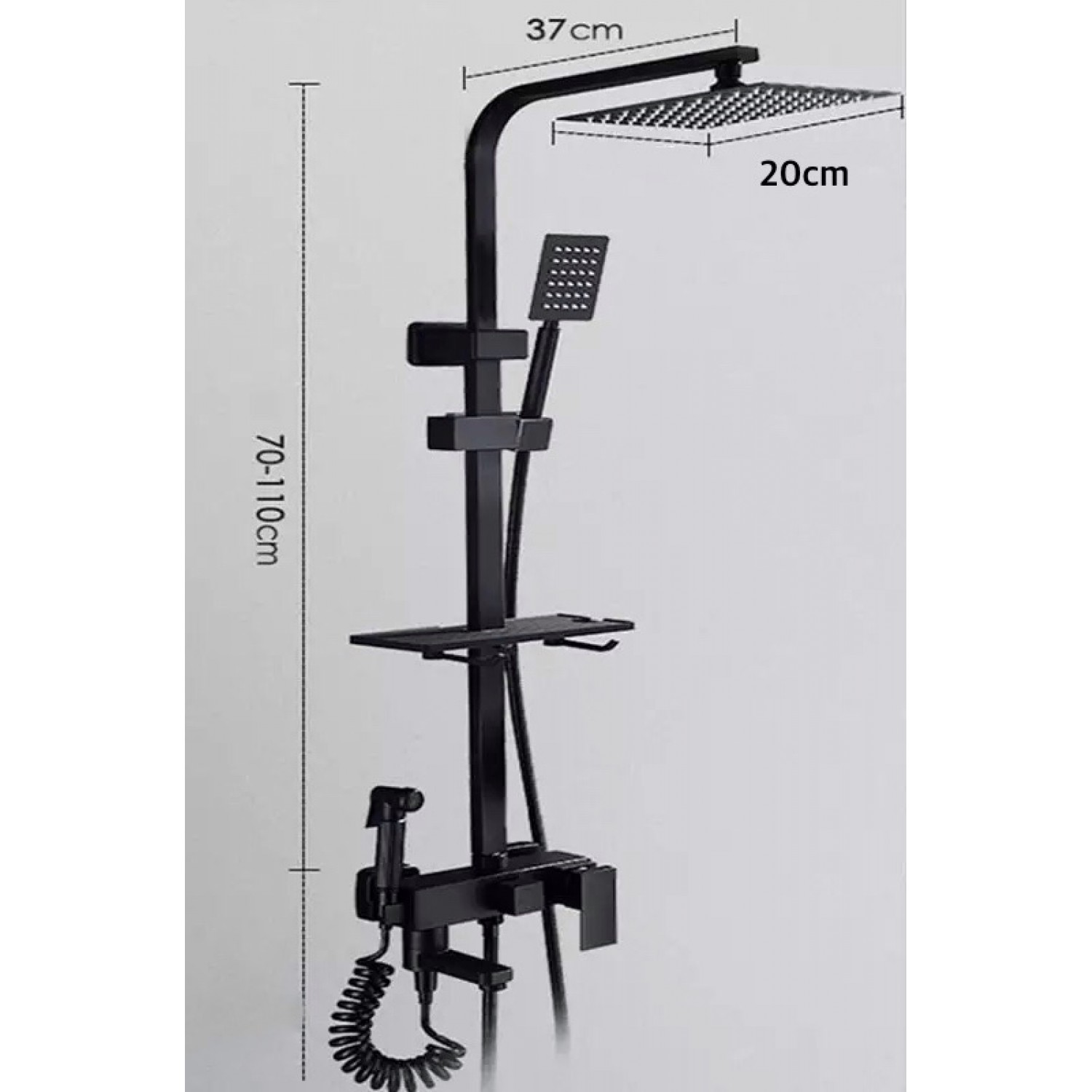 NARON Πολυτελής Στήλη Ντουζ με μπαταρία και ενσωματωμένο βρυσάκι με όλα τα Παρελκόμενα Τοποθέτησης NR4050 Black Mat