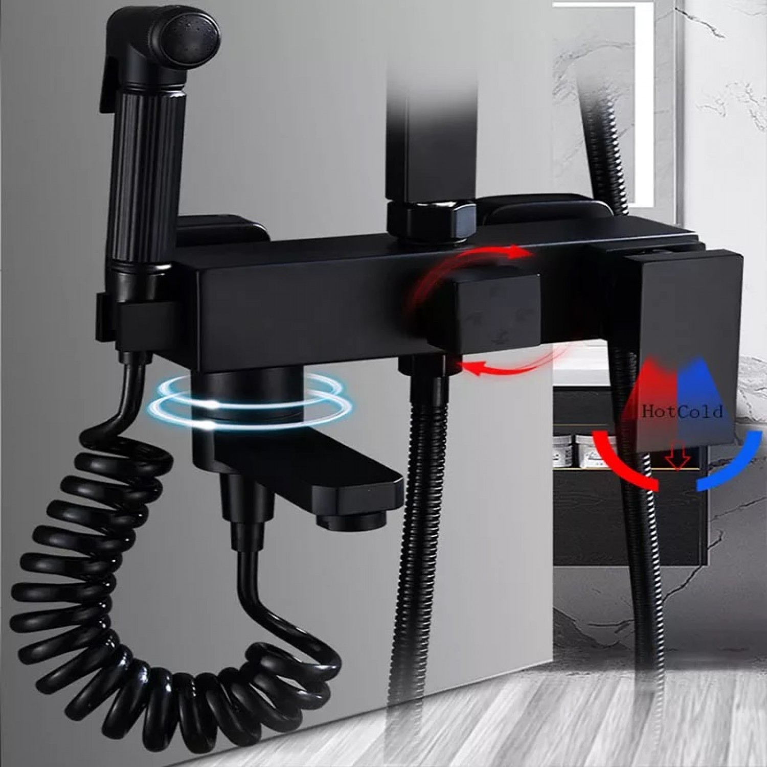 NARON Πολυτελής Στήλη Ντουζ με μπαταρία και ενσωματωμένο βρυσάκι με όλα τα Παρελκόμενα Τοποθέτησης NR4050 Black Mat