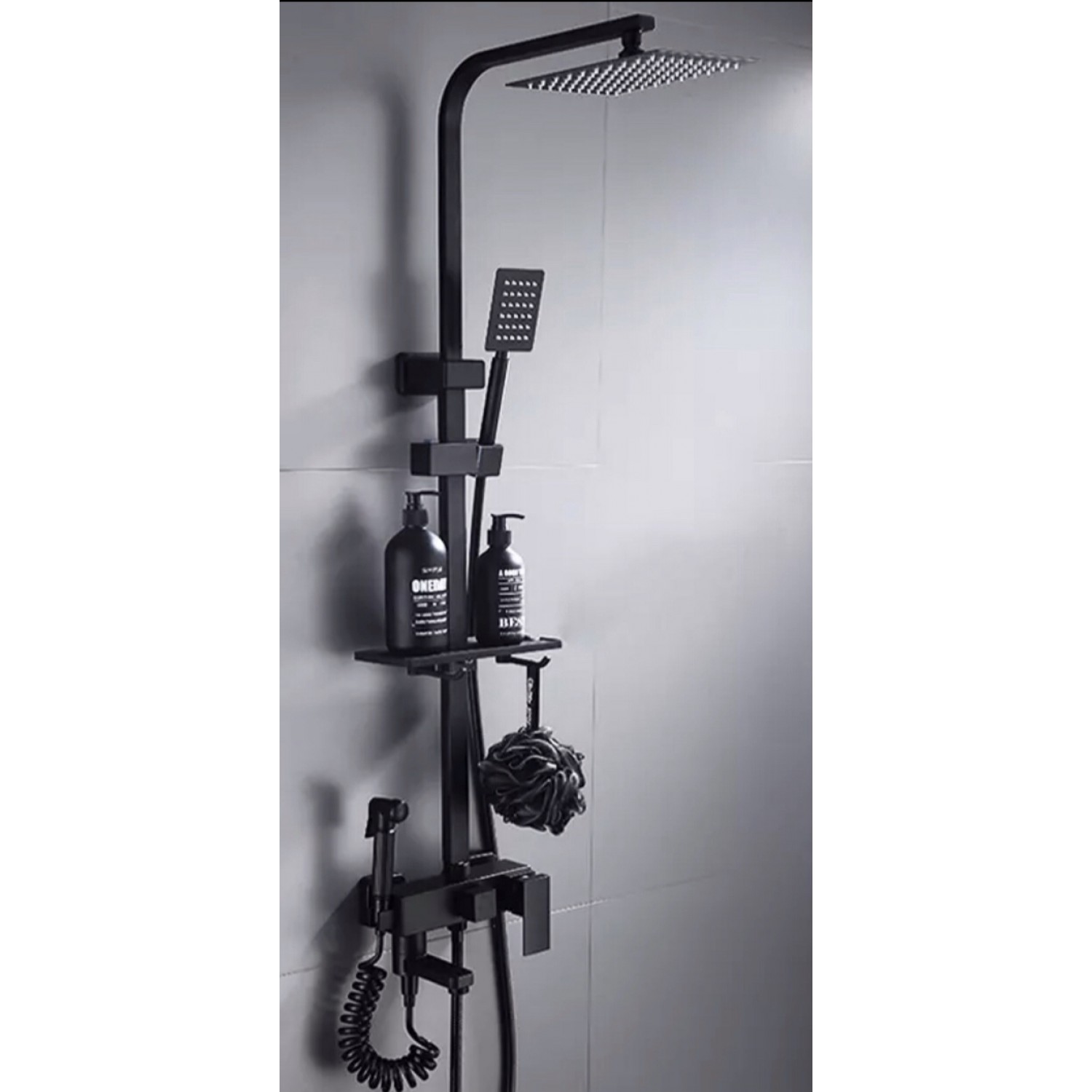 NARON Πολυτελής Στήλη Ντουζ με μπαταρία και ενσωματωμένο βρυσάκι με όλα τα Παρελκόμενα Τοποθέτησης NR4050 Black Mat