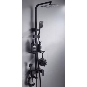 NARON Πολυτελής Στήλη Ντουζ με μπαταρία και ενσωματωμένο βρυσάκι με όλα τα Παρελκόμενα Τοποθέτησης NR4050 Black Mat