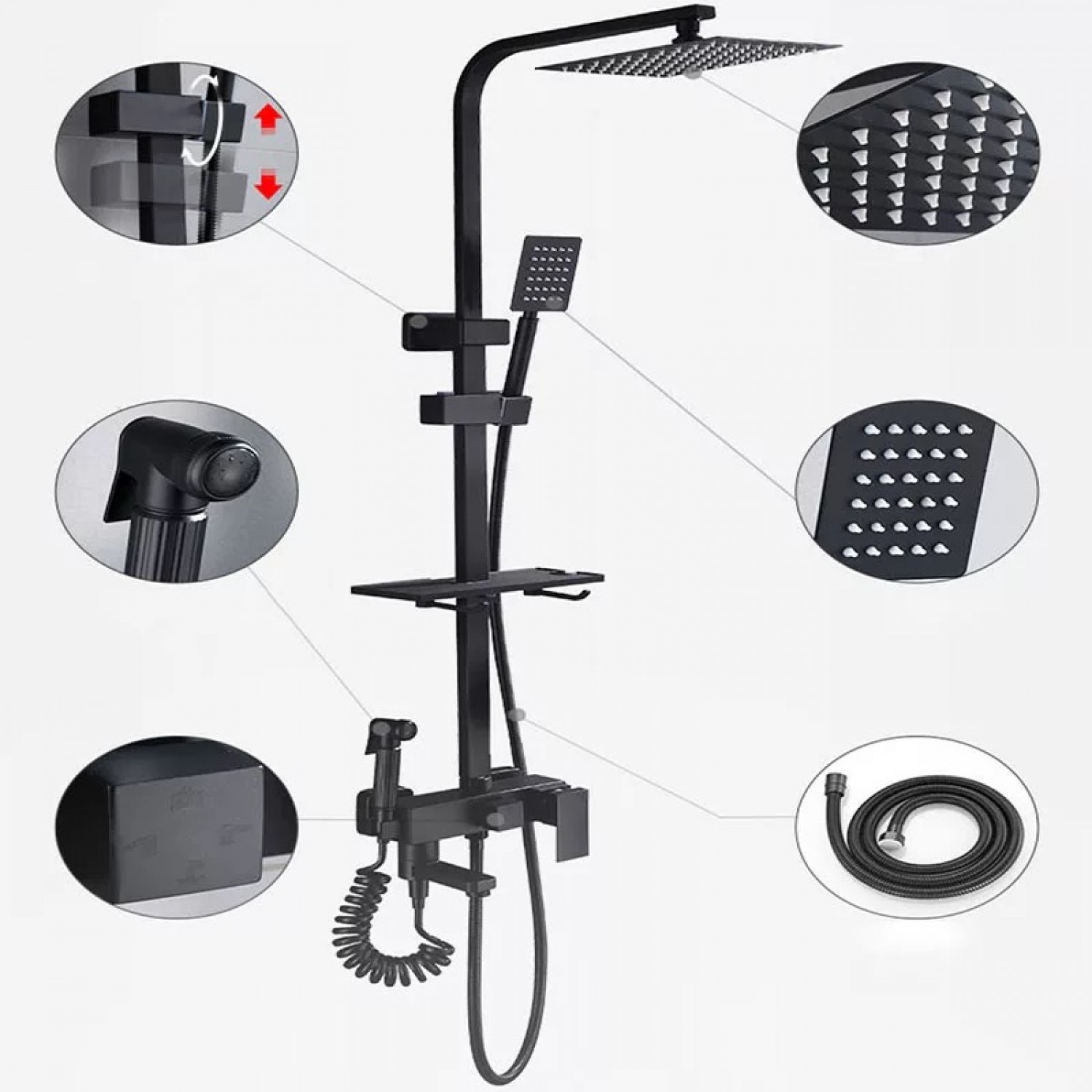 NARON Πολυτελής Στήλη Ντουζ με μπαταρία και ενσωματωμένο βρυσάκι με όλα τα Παρελκόμενα Τοποθέτησης NR4050 Black Mat