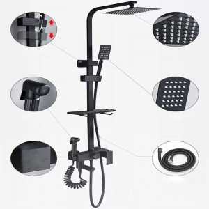 NARON Πολυτελής Στήλη Ντουζ με μπαταρία και ενσωματωμένο βρυσάκι με όλα τα Παρελκόμενα Τοποθέτησης NR4050 Black Mat