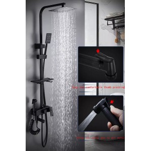 NARON Πολυτελής Στήλη Ντουζ με μπαταρία και ενσωματωμένο βρυσάκι με όλα τα Παρελκόμενα Τοποθέτησης NR4050 Black Mat