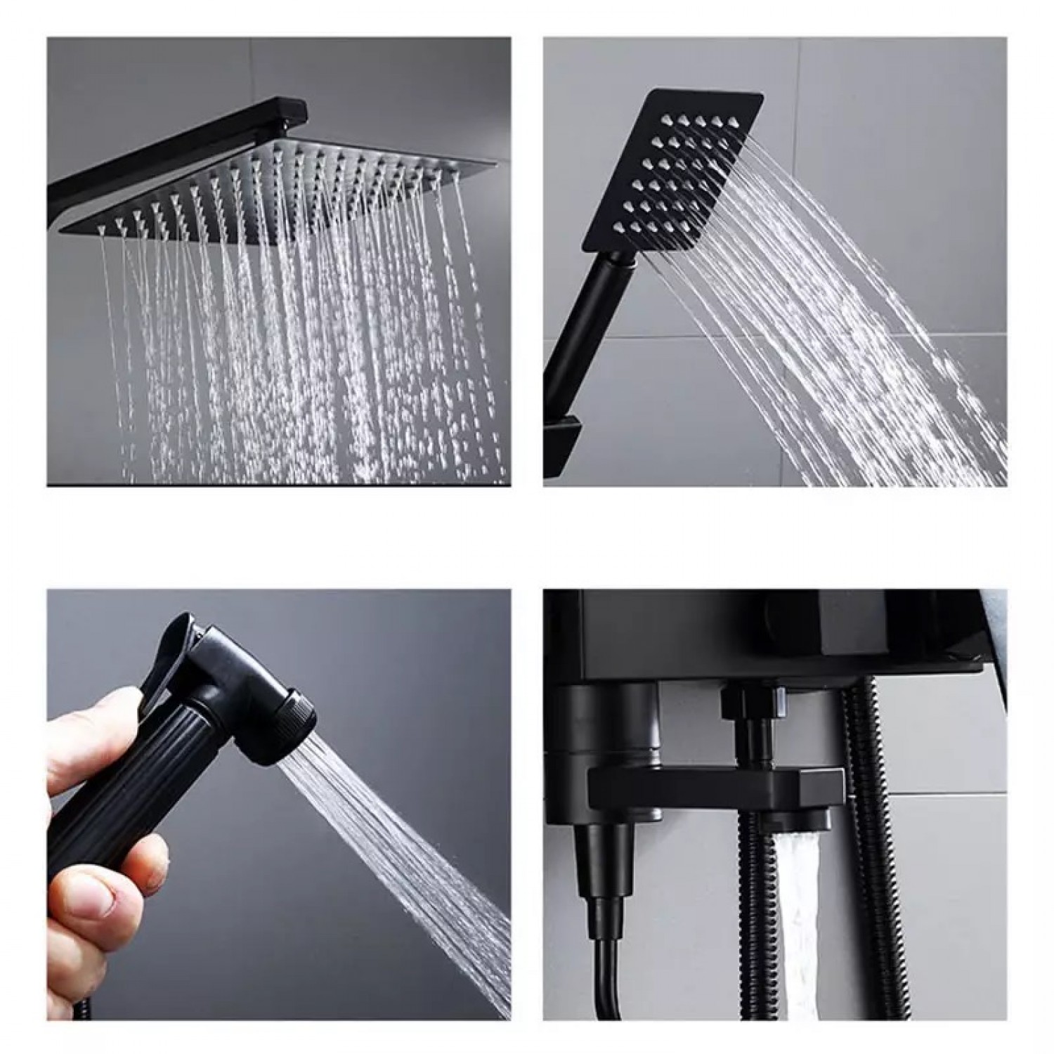 NARON Πολυτελής Στήλη Ντουζ με μπαταρία και ενσωματωμένο βρυσάκι με όλα τα Παρελκόμενα Τοποθέτησης NR4050 Black Mat