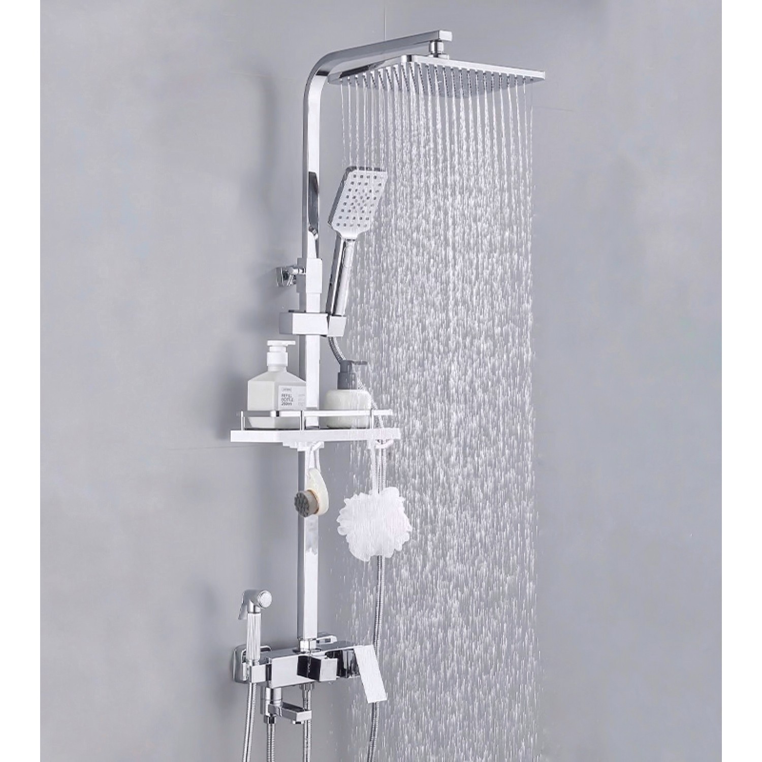 NARON Πολυτελής Στήλη Ντουζ με μπαταρία και ενσωματωμένο βρυσάκι με όλα τα Παρελκόμενα Τοποθέτησης BR6070 Chrome