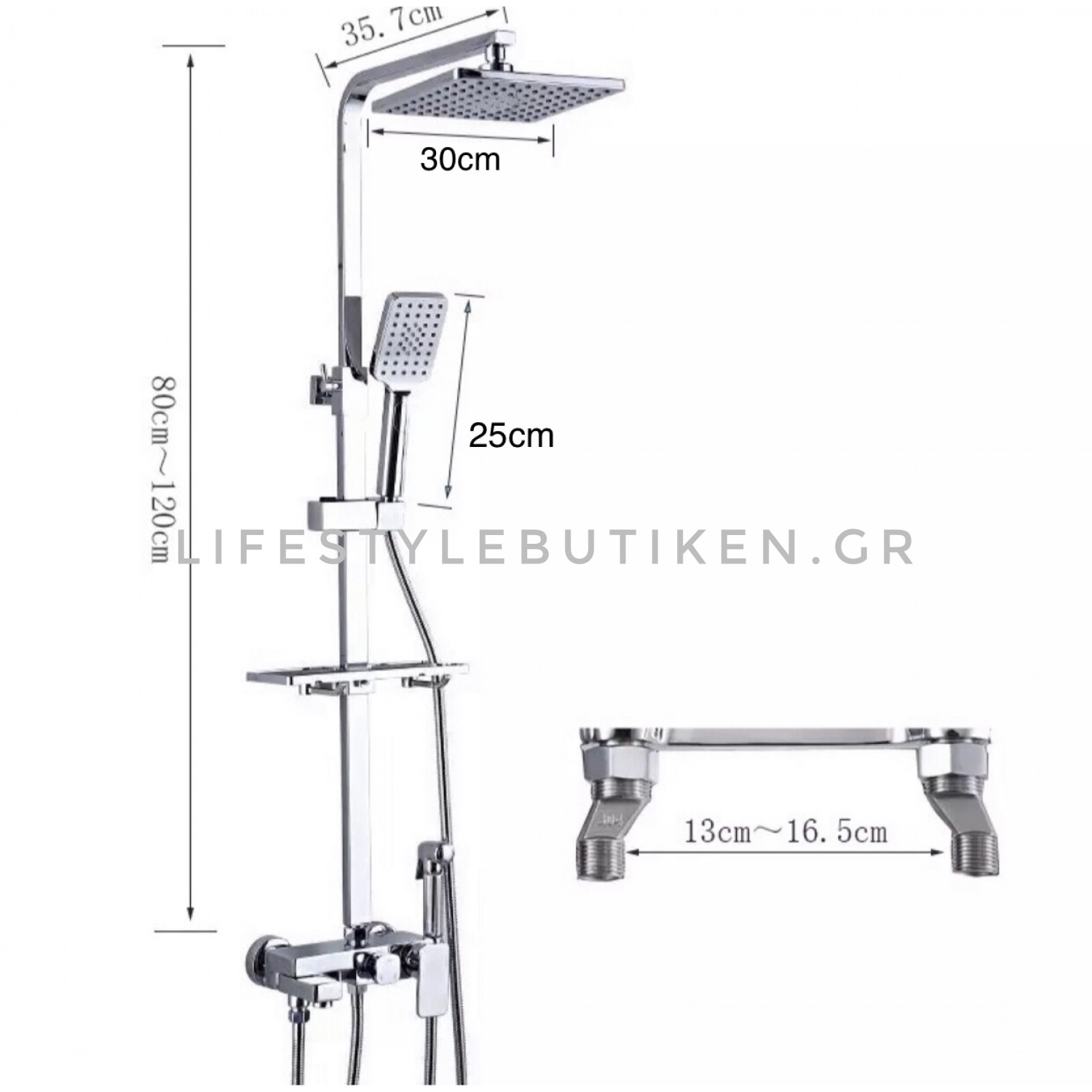 NARON Πολυτελής Στήλη Ντουζ με μπαταρία και ενσωματωμένο βρυσάκι με όλα τα Παρελκόμενα Τοποθέτησης BR6070 Chrome