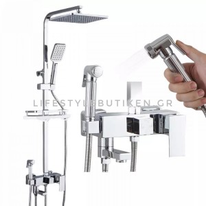 NARON Πολυτελής Στήλη Ντουζ με μπαταρία και ενσωματωμένο βρυσάκι με όλα τα Παρελκόμενα Τοποθέτησης BR6070 Chrome