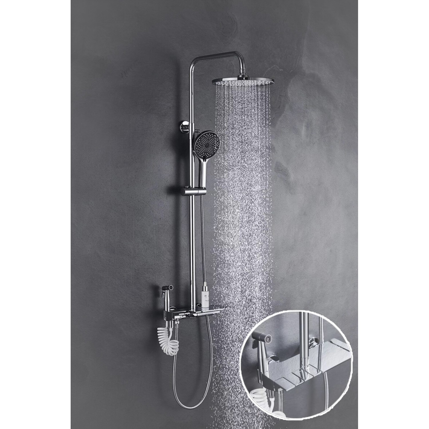 STOCCO Πολυτελή στήλη ντουζ με μπαταρία πιάνο 4 εξόδων με βρυσάκι PQ7702C CHROME