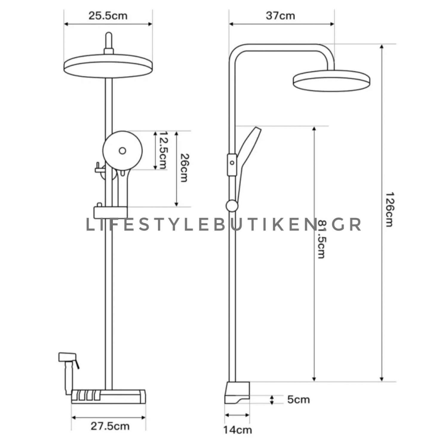 STOCCO Πολυτελή στήλη ντουζ με μπαταρία πιάνο 4 εξόδων με βρυσάκι PQ7702C CHROME