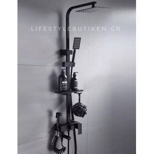 NARON Πολυτελής Στήλη Ντουζ με μπαταρία και ενσωματωμένο βρυσάκι με όλα τα Παρελκόμενα Τοποθέτησης NR-9002B BLACK MAT