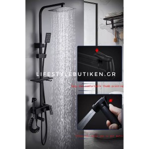NARON Πολυτελής Στήλη Ντουζ με μπαταρία και ενσωματωμένο βρυσάκι με όλα τα Παρελκόμενα Τοποθέτησης NR-9002B BLACK MAT