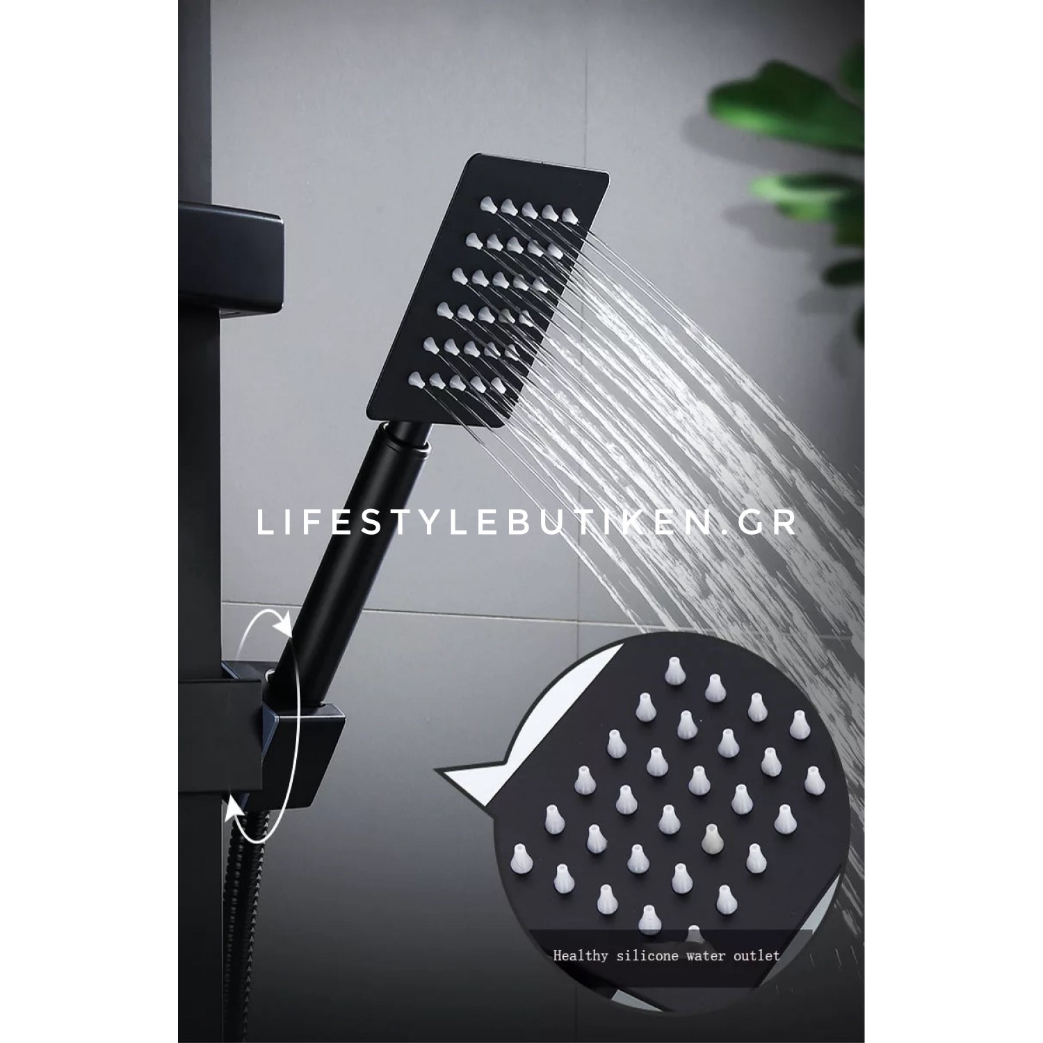 NARON Πολυτελής Στήλη Ντουζ με μπαταρία και ενσωματωμένο βρυσάκι με όλα τα Παρελκόμενα Τοποθέτησης NR-9002B BLACK MAT