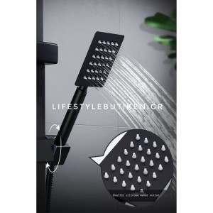 NARON Πολυτελής Στήλη Ντουζ με μπαταρία και ενσωματωμένο βρυσάκι με όλα τα Παρελκόμενα Τοποθέτησης NR-9002B BLACK MAT
