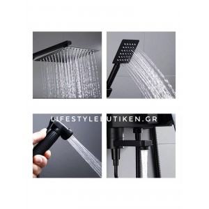NARON Πολυτελής Στήλη Ντουζ με μπαταρία και ενσωματωμένο βρυσάκι με όλα τα Παρελκόμενα Τοποθέτησης NR-9002B BLACK MAT