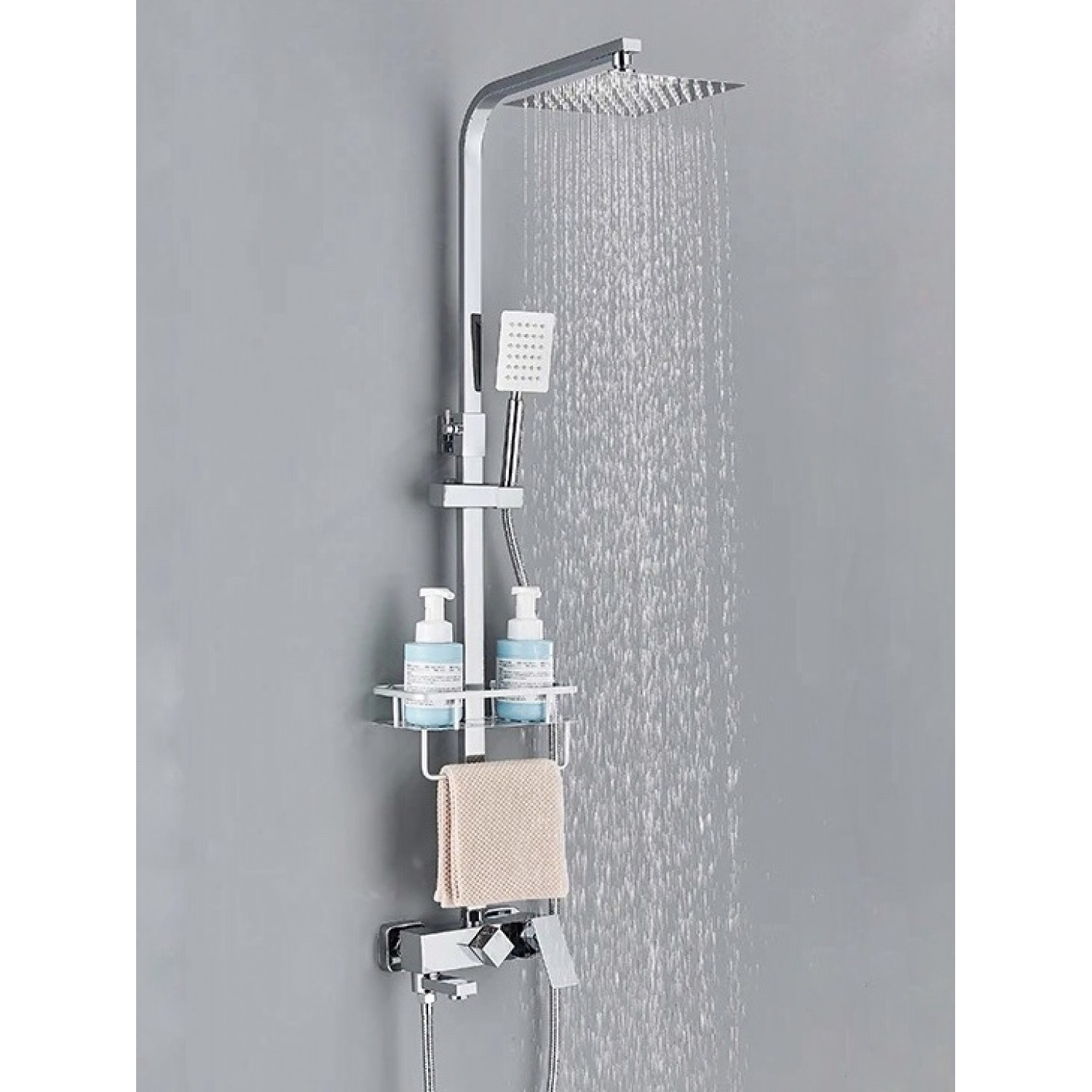 NARON Μεταλλική Στήλη Ντουζ 3 Εξόδων Με Μεταλλικό Ραφάκι Και Περιστρεφόμενο Ρουξούνι NR-7070C CHROME