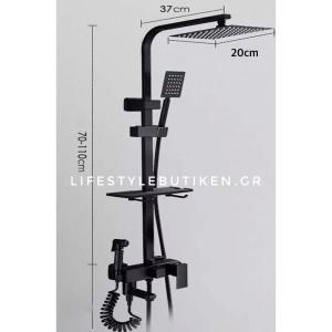 NARON Πολυτελής Στήλη Ντουζ με μπαταρία και ενσωματωμένο βρυσάκι με όλα τα Παρελκόμενα Τοποθέτησης NR-9002B BLACK MAT