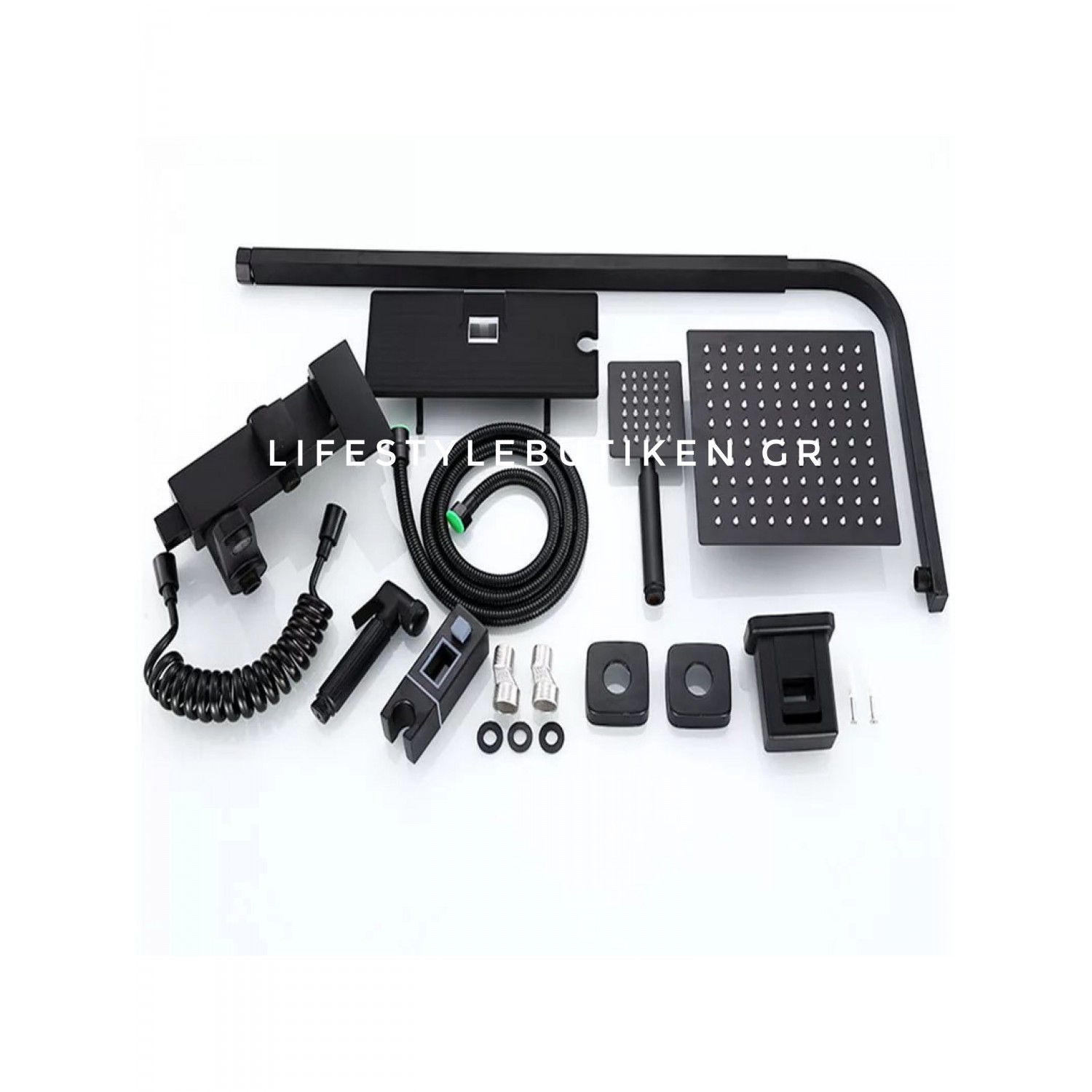 NARON Πολυτελής Στήλη Ντουζ με μπαταρία και ενσωματωμένο βρυσάκι με όλα τα Παρελκόμενα Τοποθέτησης NR-9002B BLACK MAT