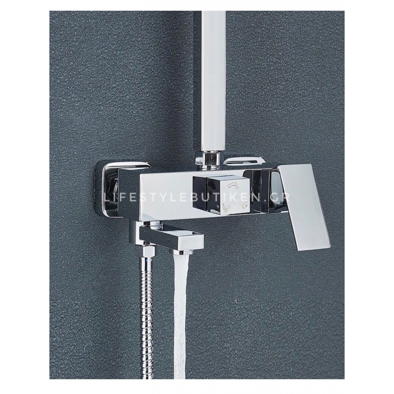 NARON Μεταλλική Στήλη Ντουζ 3 Εξόδων Με Μεταλλικό Ραφάκι Και Περιστρεφόμενο Ρουξούνι NR-7070C CHROME