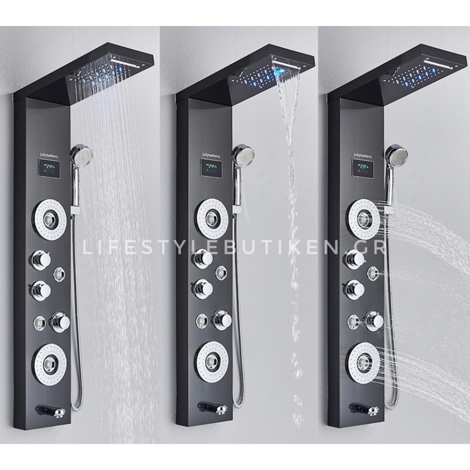 NARON Στήλη Ντουζ Υδρομασάζ Led Φωτισμό Και Ψηφιακή Οθόνη NR-6010B BLACK