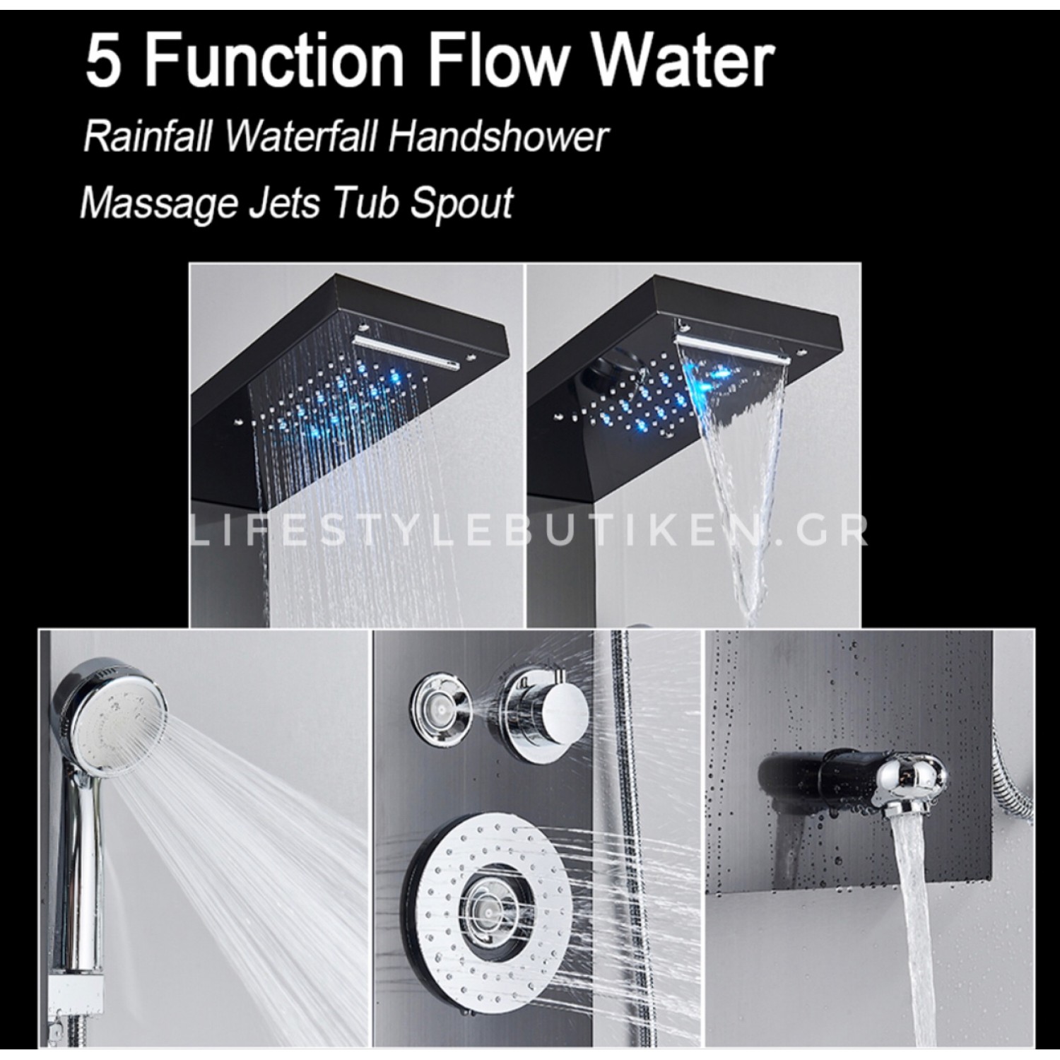 NARON Στήλη Ντουζ Υδρομασάζ Led Φωτισμό Και Ψηφιακή Οθόνη NR-6010B BLACK