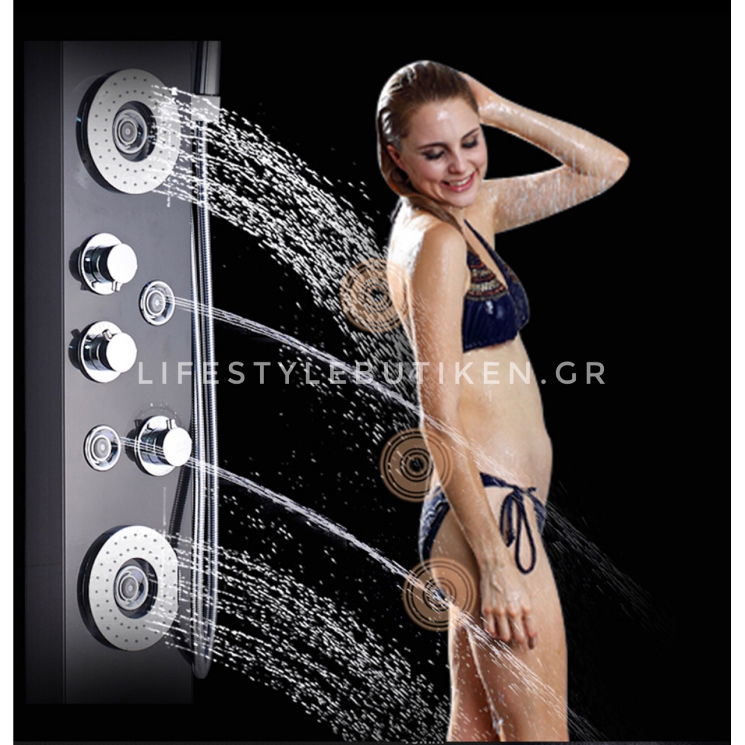 NARON Στήλη Ντουζ Υδρομασάζ Led Φωτισμό Και Ψηφιακή Οθόνη NR-6010B BLACK