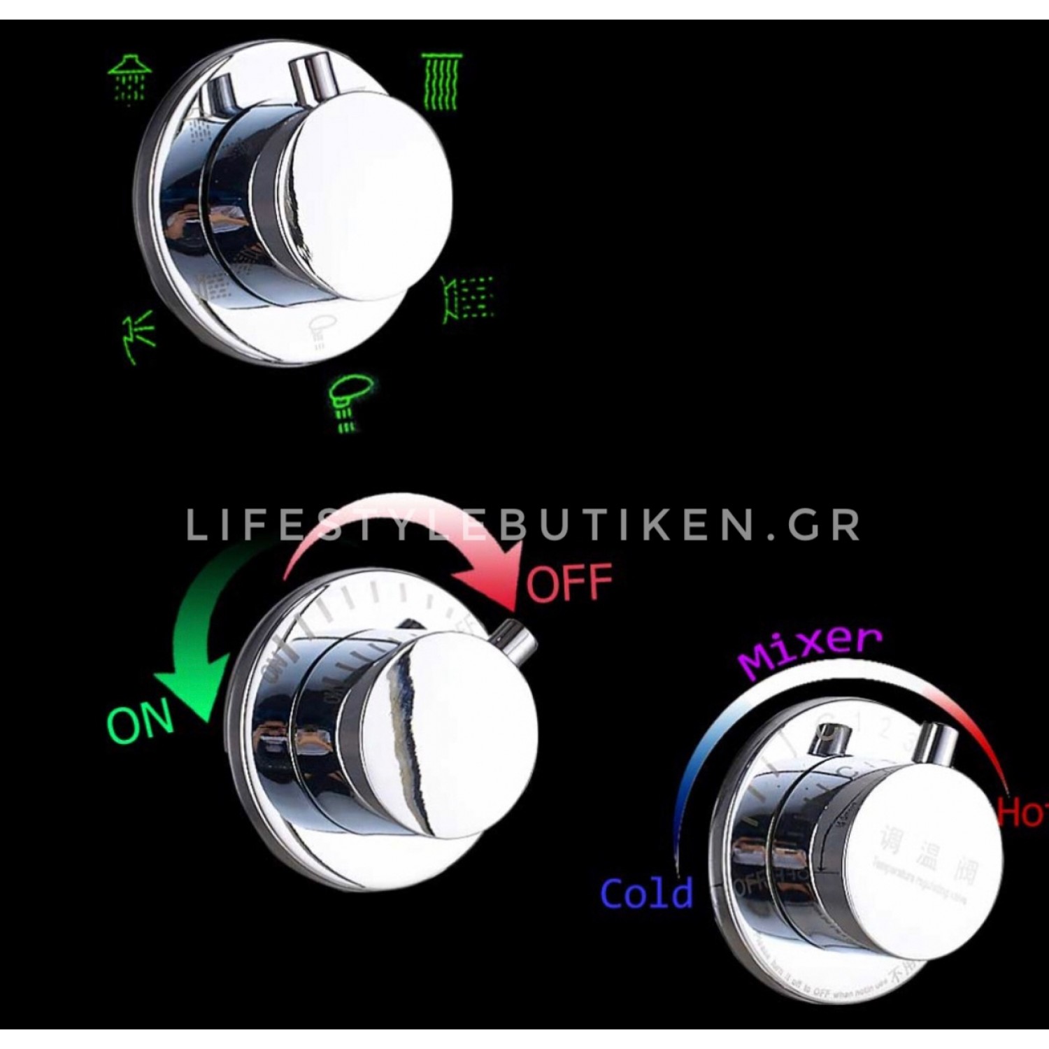 NARON Στήλη Ντουζ Υδρομασάζ Led Φωτισμό Και Ψηφιακή Οθόνη NR-6010B BLACK