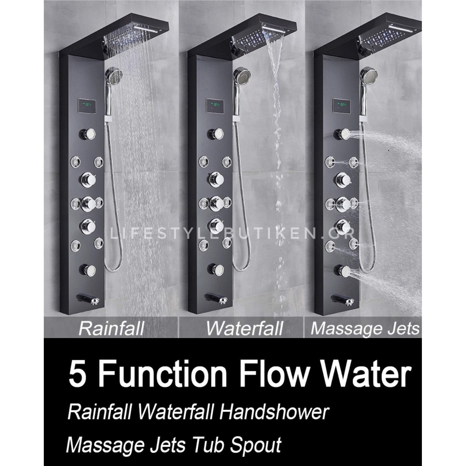 NARON Στήλη Ντουζ Υδρομασάζ Led Φωτισμό Και Ψηφιακή Οθόνη NR-6020B BLACK