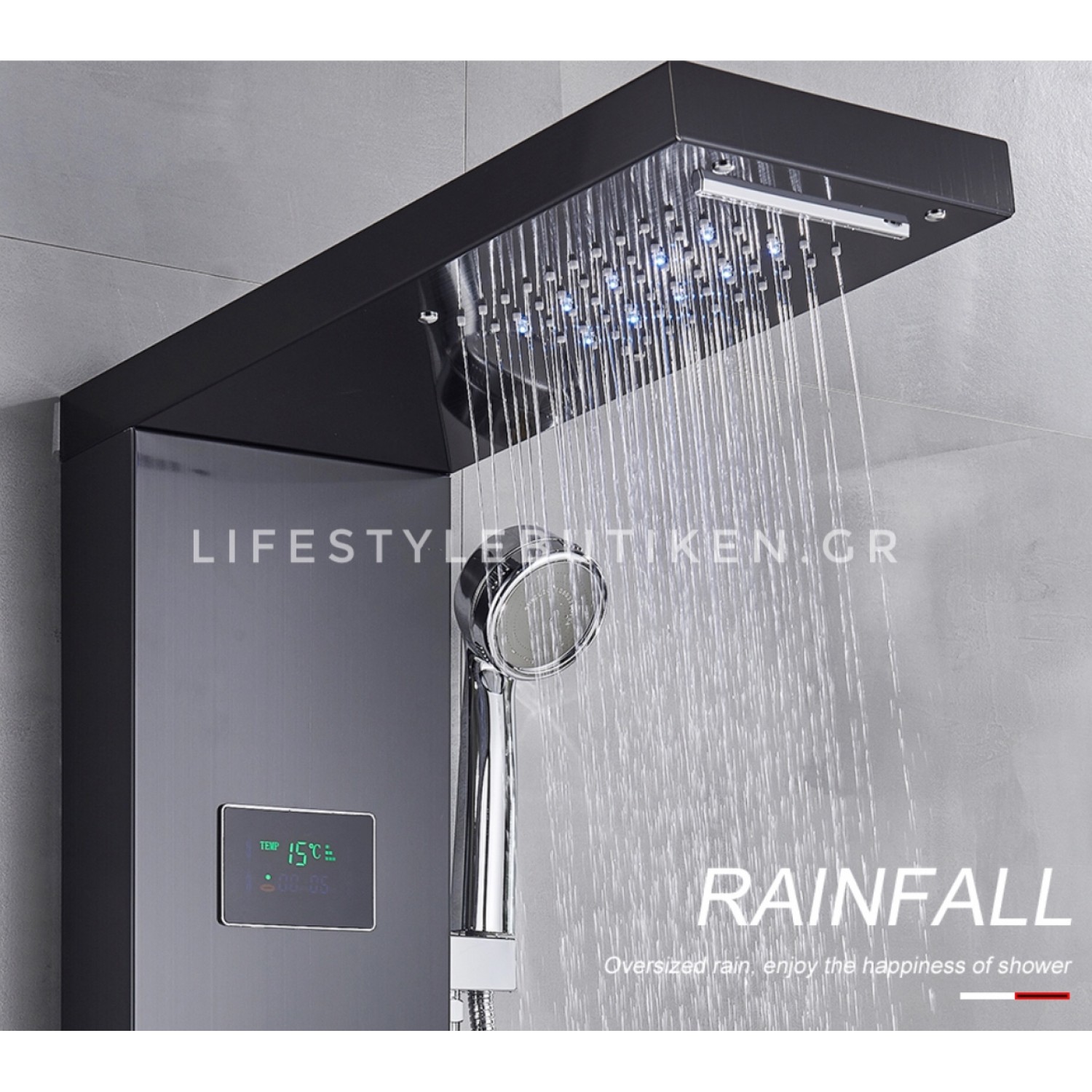 NARON Στήλη Ντουζ Υδρομασάζ Led Φωτισμό Και Ψηφιακή Οθόνη NR-6020B BLACK