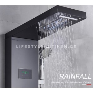 NARON Στήλη Ντουζ Υδρομασάζ Led Φωτισμό Και Ψηφιακή Οθόνη NR-6020B BLACK