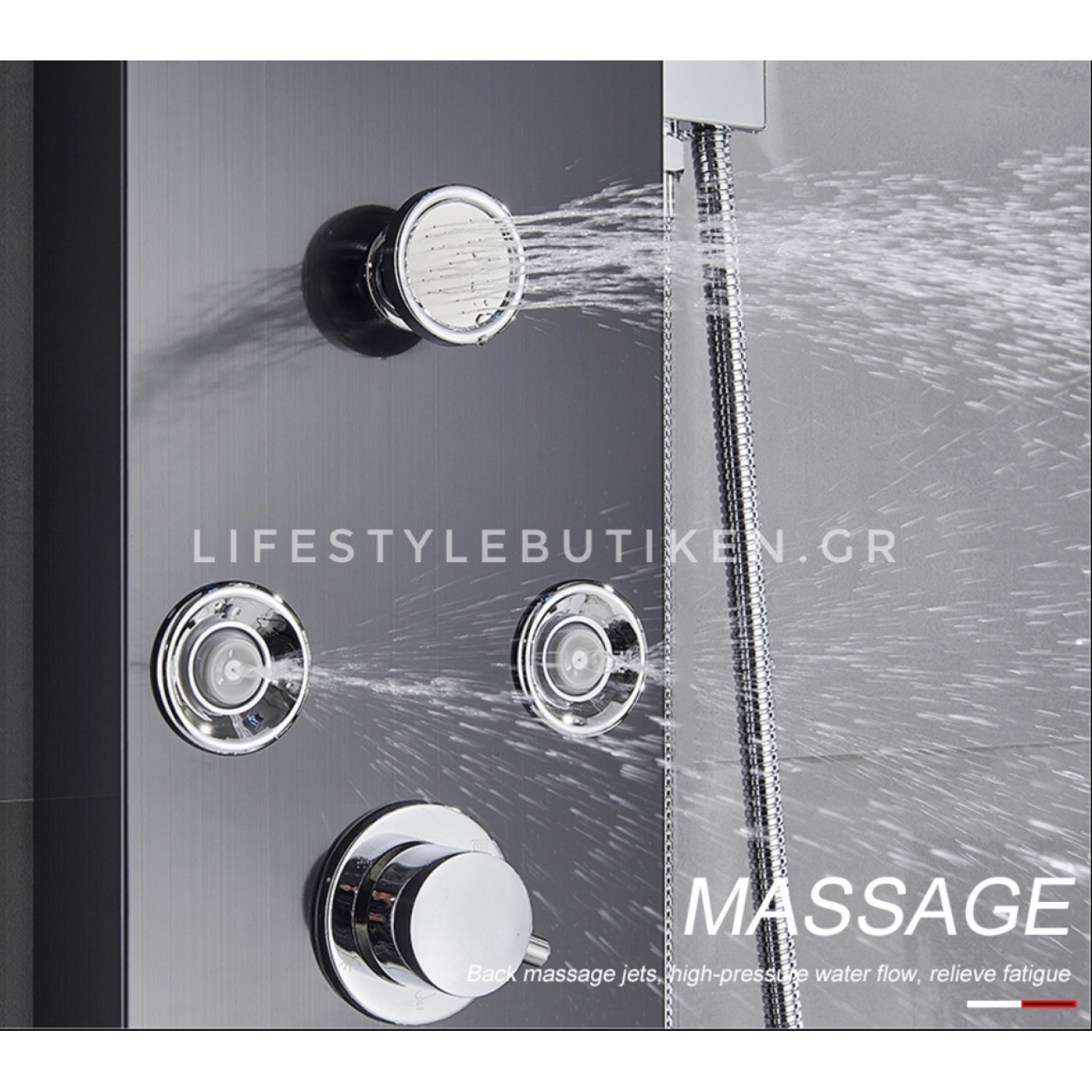 NARON Στήλη Ντουζ Υδρομασάζ Led Φωτισμό Και Ψηφιακή Οθόνη NR-6020B BLACK