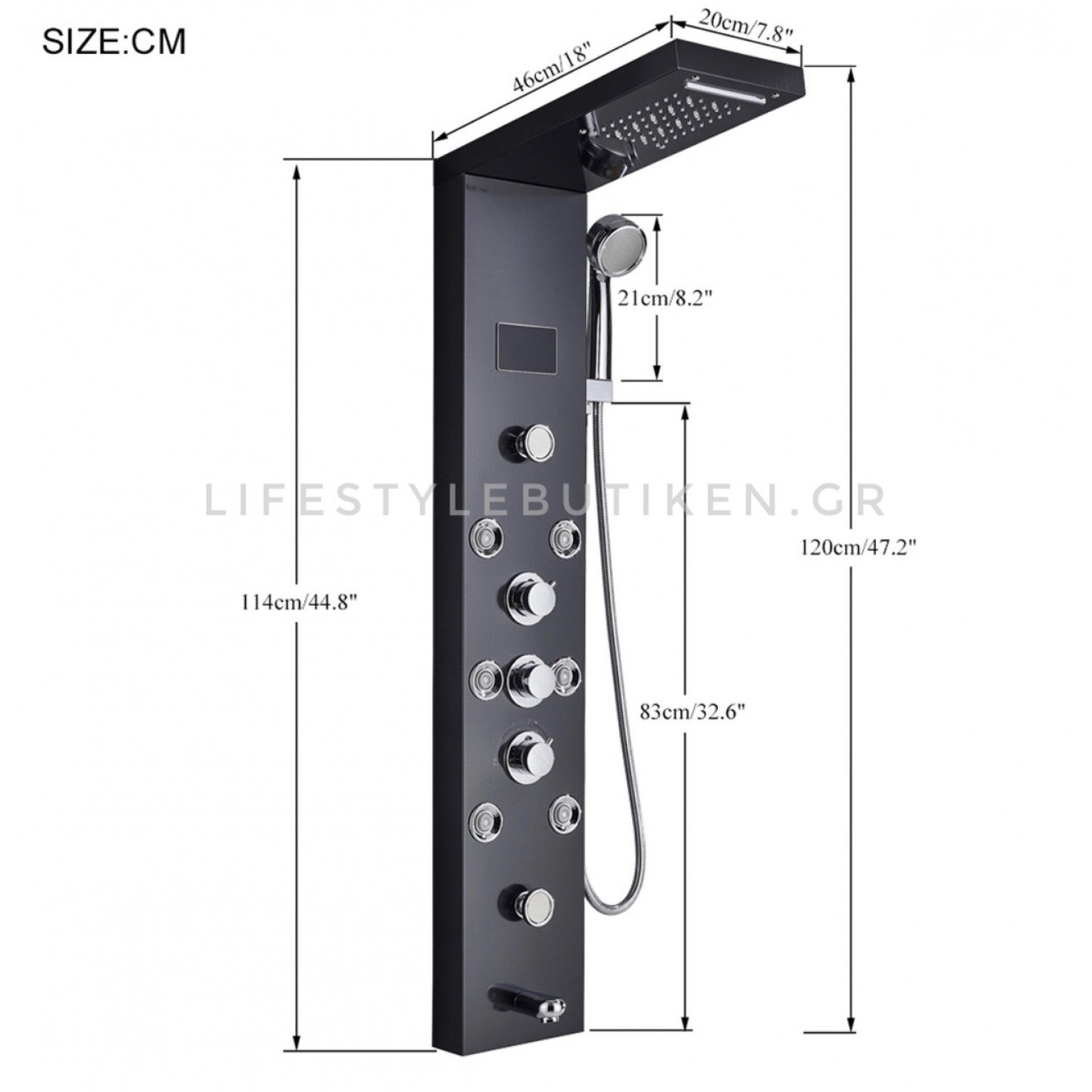 NARON Στήλη Ντουζ Υδρομασάζ Led Φωτισμό Και Ψηφιακή Οθόνη NR-6020MN MAT NICKEL