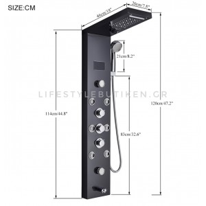 NARON Στήλη Ντουζ Υδρομασάζ Led Φωτισμό Και Ψηφιακή Οθόνη NR-6020MN MAT NICKEL