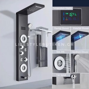 NARON Στήλη Ντουζ Υδρομασάζ Led Φωτισμό Και Ψηφιακή Οθόνη NR-6010B BLACK