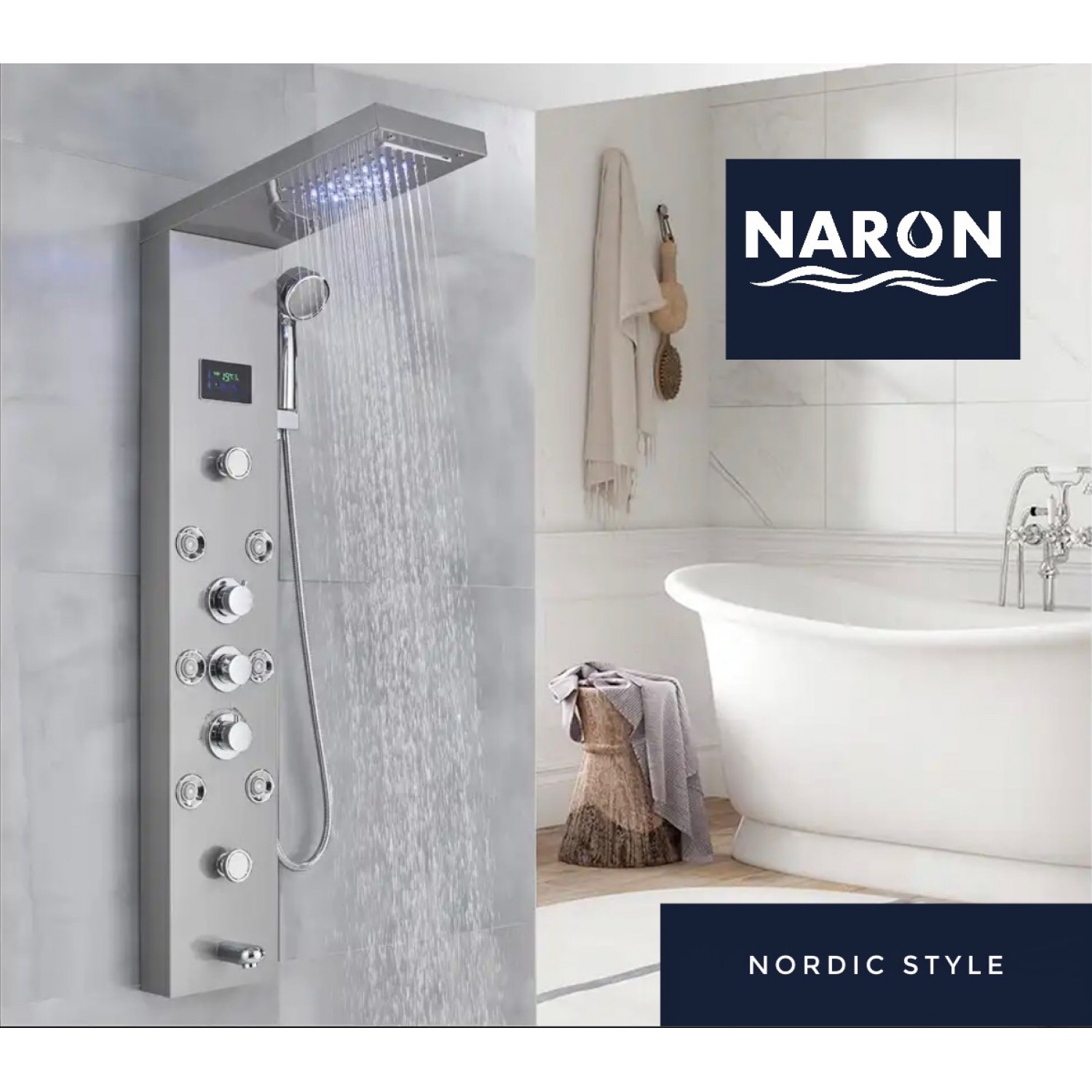 NARON Στήλη Ντουζ Υδρομασάζ Led Φωτισμό Και Ψηφιακή Οθόνη NR-6020MN MAT NICKEL