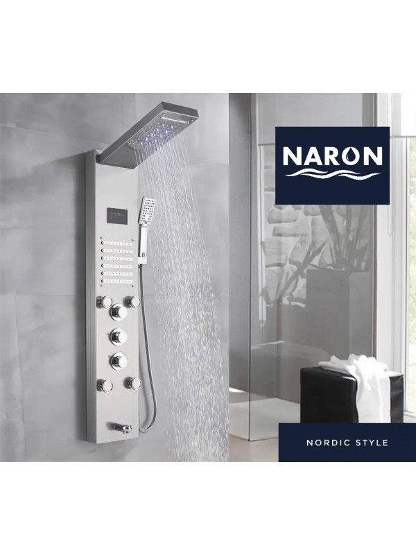 NARON Στήλη Ντουζ Υδρομασάζ Led Φωτισμό Και Ψηφιακή Οθόνη NR-6030MN MAT NICKEL