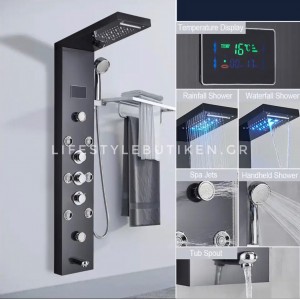 NARON Στήλη Ντουζ Υδρομασάζ Led Φωτισμό Και Ψηφιακή Οθόνη NR-6020B BLACK