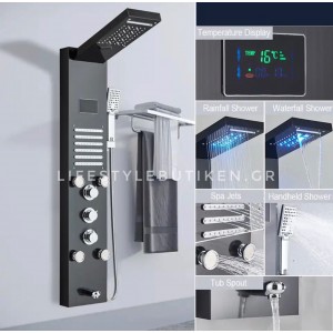 NARON Στήλη Ντουζ Υδρομασάζ Led Φωτισμό Και Ψηφιακή Οθόνη NR-6030B BLACK