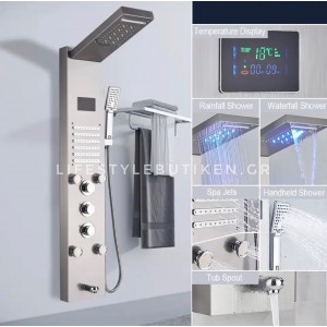 NARON Στήλη Ντουζ Υδρομασάζ Led Φωτισμό Και Ψηφιακή Οθόνη NR-6030MN MAT NICKEL