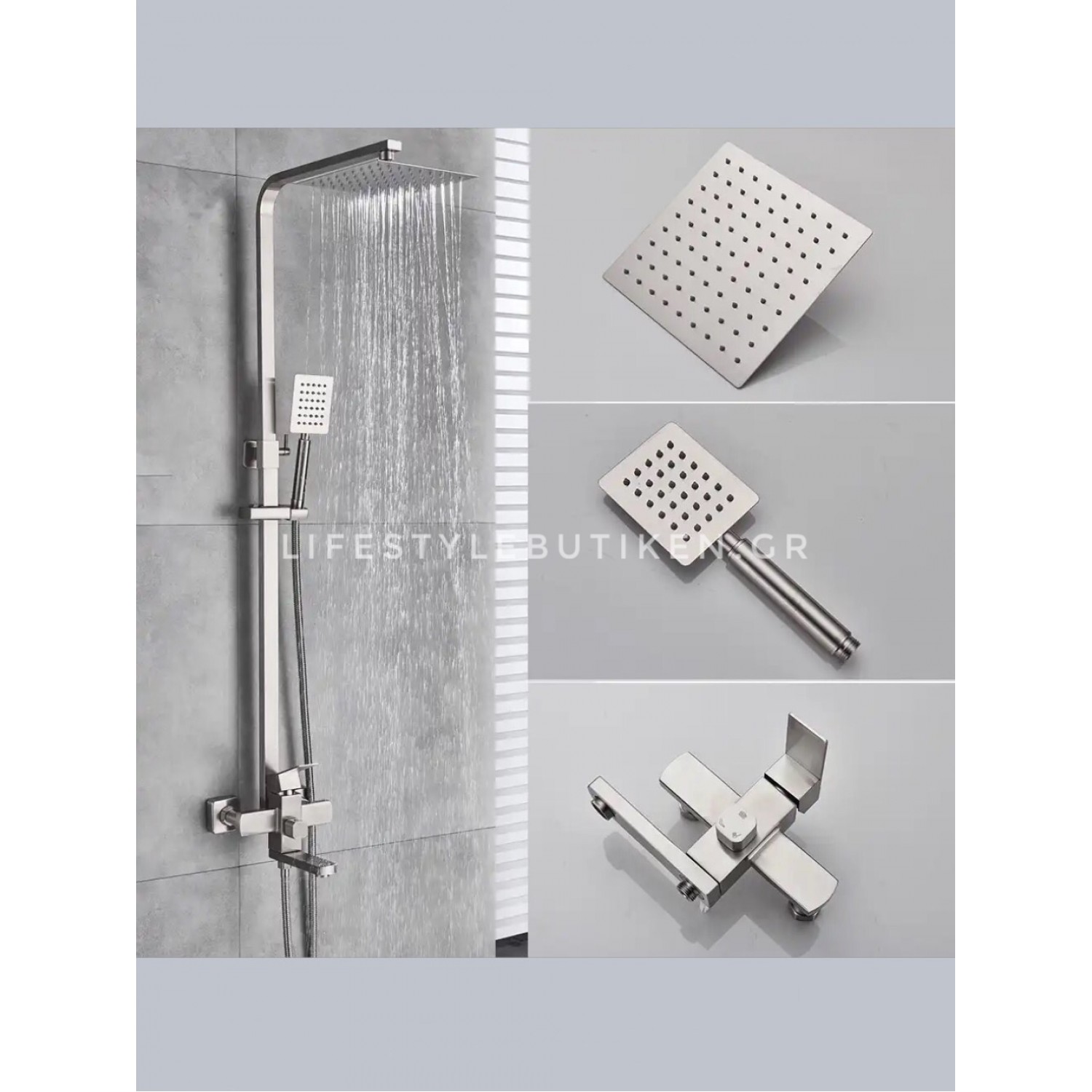 NARON Μεταλλική Στήλη Ντουζ με μπαταρία 3 Εξόδων με Περιστρεφόμενο Ρουξούνι NR-8010MN MAT NICKEL