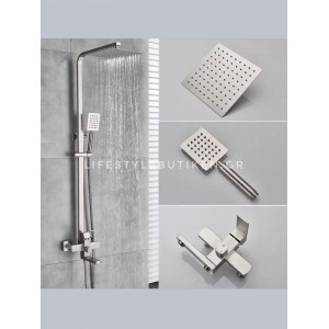 NARON Μεταλλική Στήλη Ντουζ με μπαταρία 3 Εξόδων με Περιστρεφόμενο Ρουξούνι NR-8010MN MAT NICKEL