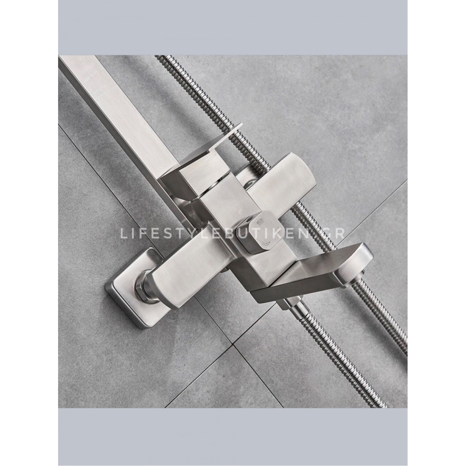 NARON Μεταλλική Στήλη Ντουζ με μπαταρία 3 Εξόδων με Περιστρεφόμενο Ρουξούνι NR-8010MN MAT NICKEL